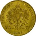 1892 1/10 oz Austria Gold 4 Gulden customary in banking