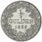1839 Germany Silver 1/2 Gulden 1839 Baden VZ, old cleaned