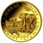 2026 0.49g Somalia Gold 2026 0.5gm Somalia Gold African Wildlife - Elephant Coin UN