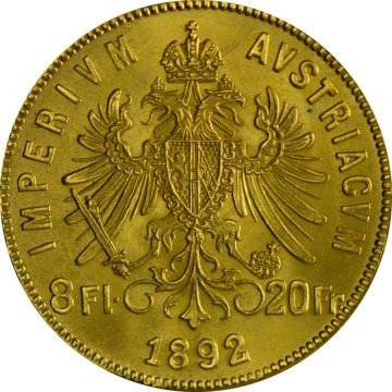 1892 5.81g Austria Gold 8 Gulden customary in banking