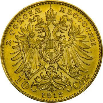 1912 1/10 oz Austria Gold 10 Kronen customary in banking