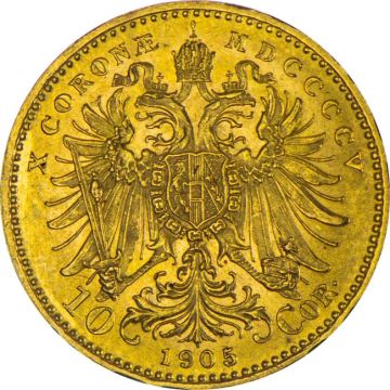 1892-1911 1/10 oz Austria Gold Austria 10 Kronen Gold customary in banking