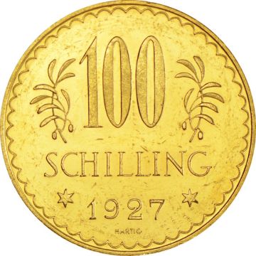 1926-1931 21.17g Austria Gold First Republic 100 Schilling Gold customary in banking