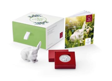 2018 1/4 oz Austria Silver 2018 8.41gm  Austria Silver The Easter Bunny Set with Porcelain Figure PN