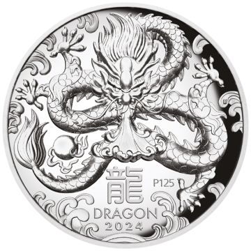 2024 155.52g Australia Silver 2024 5oz  Australia Silver Lunar Dragon High Relief PP