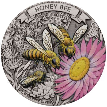 2025 2 oz Australia Silver 2025  2oz AUS  Silver Colorized & Antiqued Honey Bee (Box) TO