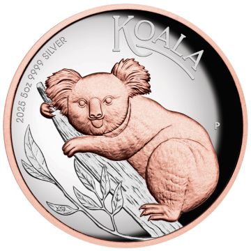 2025 155.52g Australia Silver 2025  5 oz  Australia Silver Gilded Koala Proof (High Relief) PP