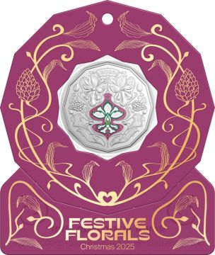 2025 Australia Copper-Nickel 2025 15.55gm 50c Coloured Uncirculated Coin – Christmas Festive Florals UN