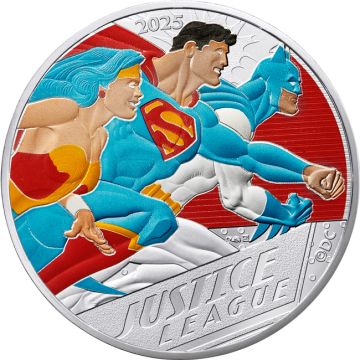 2025 31.50g France Silver 2025  35gm Justice League Vintage DC COMICS 50€  Coin UN