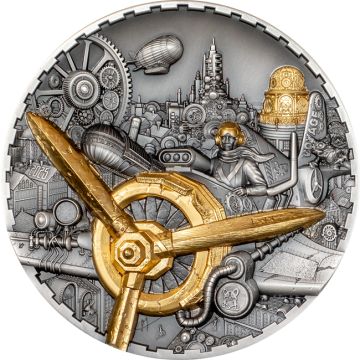 2025 93.29g Cook Islands Silver 2025 3 oz Silver Cook Islands Silver  Steampunk Aviation Antiqued Gilded Coin TO