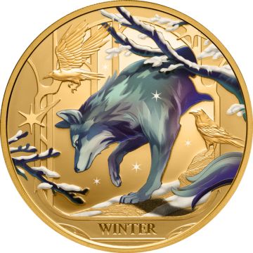 2025 1 oz Niue Gold 2025 1 Oz Niue  Gold Wild WINTER WOLF Four Seasons  Pure Gold Proof PP