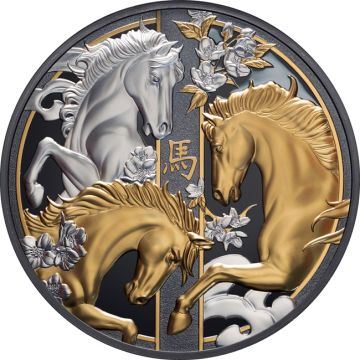 2026 155.36g Niue Silver 2026 5oz Niue Silver Lunar Horse Gold Plated black proof coin BP