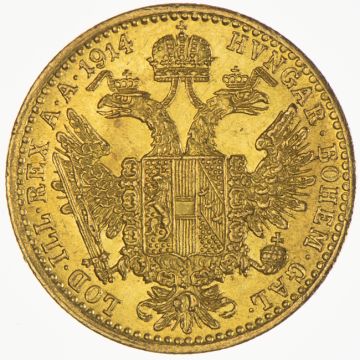 1914 Austria Gold Ducat VZ, small crane.