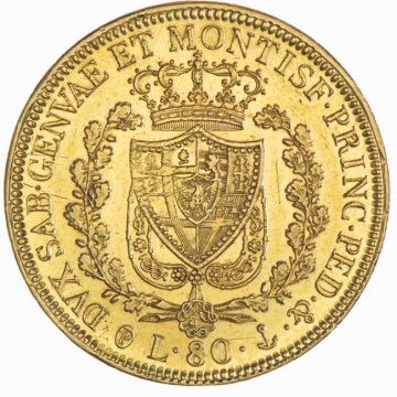 1830 Italy Gold 80 Lire 1830 P Bz. Anker VZ-, kl. Kr. im Av