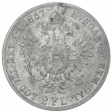 1867 Silver 2 Gulden VZ-, punched hole and second punching attempt