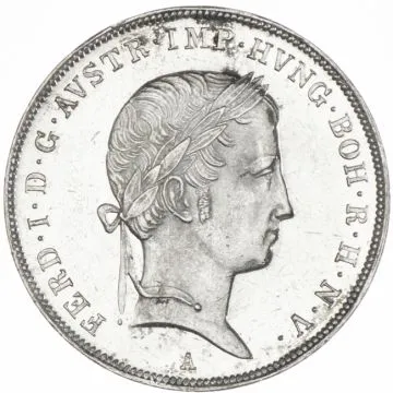 1848 1/25 oz Austria Silver Half Taler VZ, almost like EA, minimally worn, slightly stained.