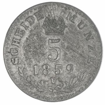 1859 Silver 5 Kreuzer SS, small crown, slightly spotted