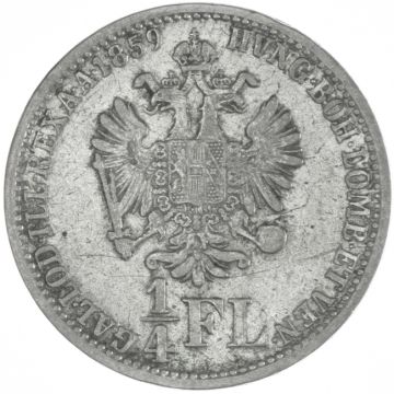 1859 Silver 1/4 Gulden 1859 V SS, strong circulation marks, small scratches.