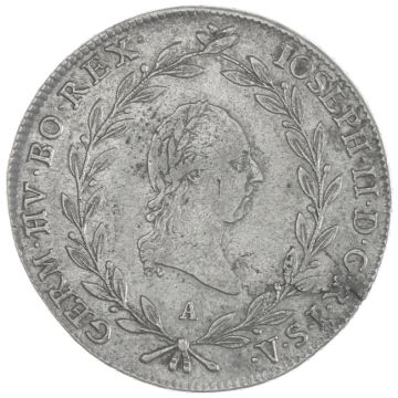 1786 Austria Silver 20 Kreuzer SS+, small initials, minimum clarity.