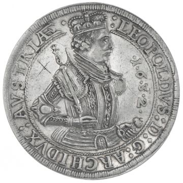 1632 Austria Silver Thaler VZ, small Kr., disturbing graffiti X on the obverse