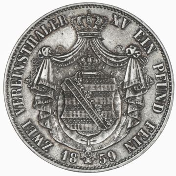 1859 Germany Silver 2 Union Thalers VZ, min. Kr., improperly cleaned