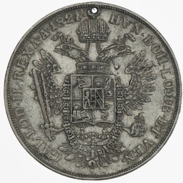 1824 Italy Silver Half Scudo VZ, small size, perforated