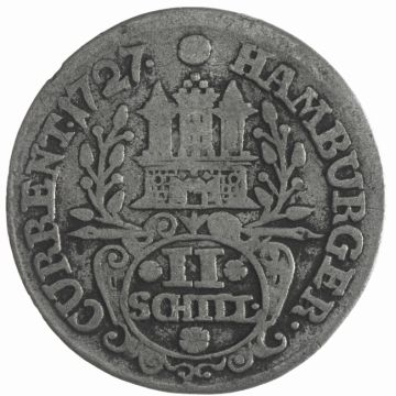 1727 Germany Silver II Schilling of Hamburg S/SS