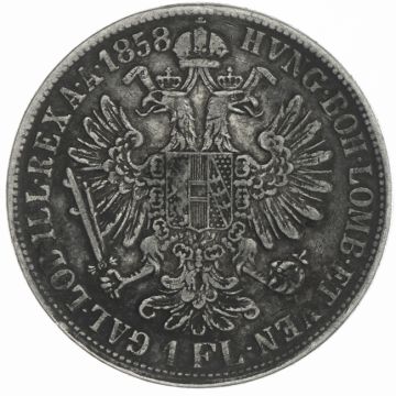 1858 Silver Gulden V SS-, Kr., dark tinted
