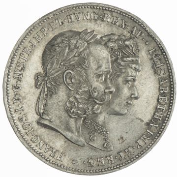 1879 Silver 2 Gulden Silver Wedding VZ, small crane.