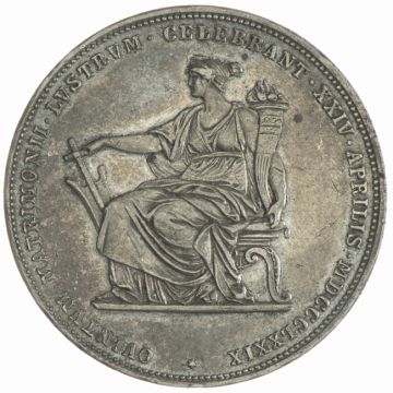 1879 Silver Silver Wedding VZ-, small crimp, slightly tarnished, minimal traces of use.