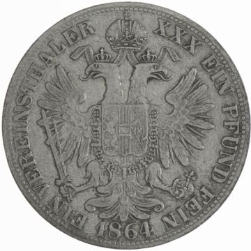 1864 Austria Silver Union Taler SS-, strong circulation marks