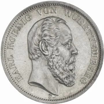 1875 1/25 oz Silver 5 Mark VZ, min. creases, small spots on the obverse