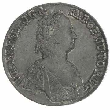 1753 1/25 oz Austria Silver Taler VZ-/VZ, slightly worn, spotted.