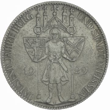 1929 Germany Silver 5 Reichsmark E Meissen VZ, small crown.