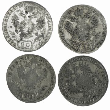 1809 Austria Silver Lot of 4, 20 Kreuzer E, A, E, A S-SS, Kr.