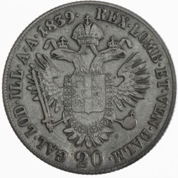 1839 Silver 20 Kreuzer SS-, starke Umlaufspuren, Kr.