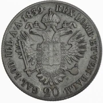 1839 1/25 oz Silver 20 Kreuzer SS-, starke Umlaufspuren, Kr.