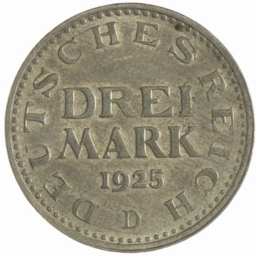 1925 Germany Silver 3 Mark D VZ