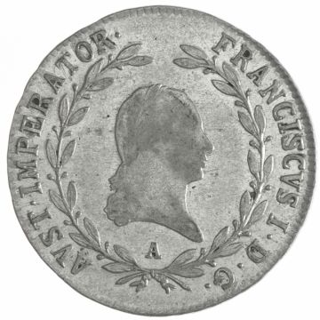 1823 Silver 20 Kreuzer Coin VZ, small crown.