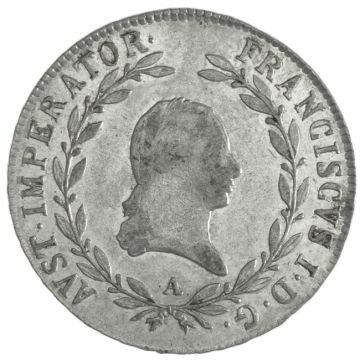 1823 Silver 20 Kreuzer Coin VZ, small crown.
