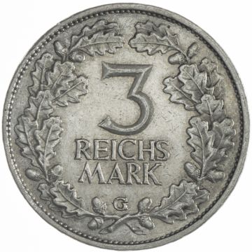 1925 3 Reichsmark 1925 GD Rheinland VZ, small crane.