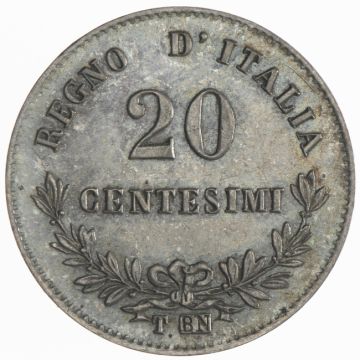 1867 Italy Silver 20 Centesimi 1867 T