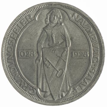 1928 3 Reichsmark 1928 A Naumburg/Saale VZ, kl. Kr., stark mattiert