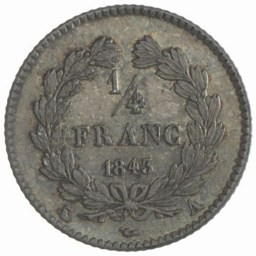 1843 France Silver 1/4 Franc 1843 A