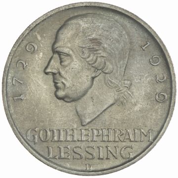 1929 Germany 5 Reichsmark 1929 D Lessing VZ, min. angelaufen