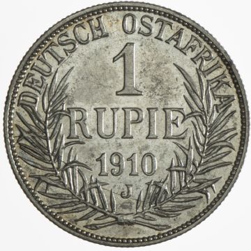 1910 Germany Silver Rupie 1910 J VZ, small crown.