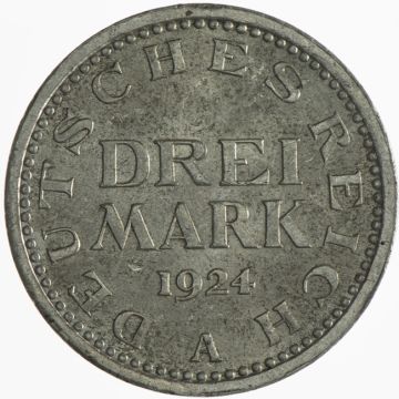 1924 Germany Silver 3 Mark 1924 A VZ, min. Kr.