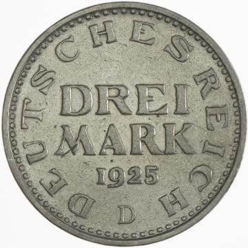 1925 Germany Silver 3 Mark 1925 D SS