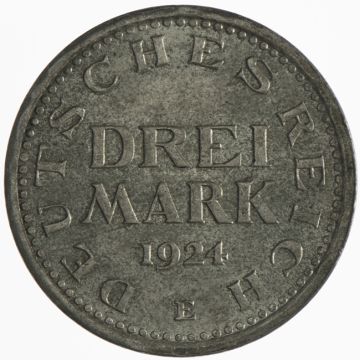1924 Germany Silver 3 Mark 1924 E