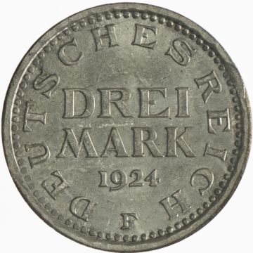 1924 Germany Silver 3 Mark 1924 F